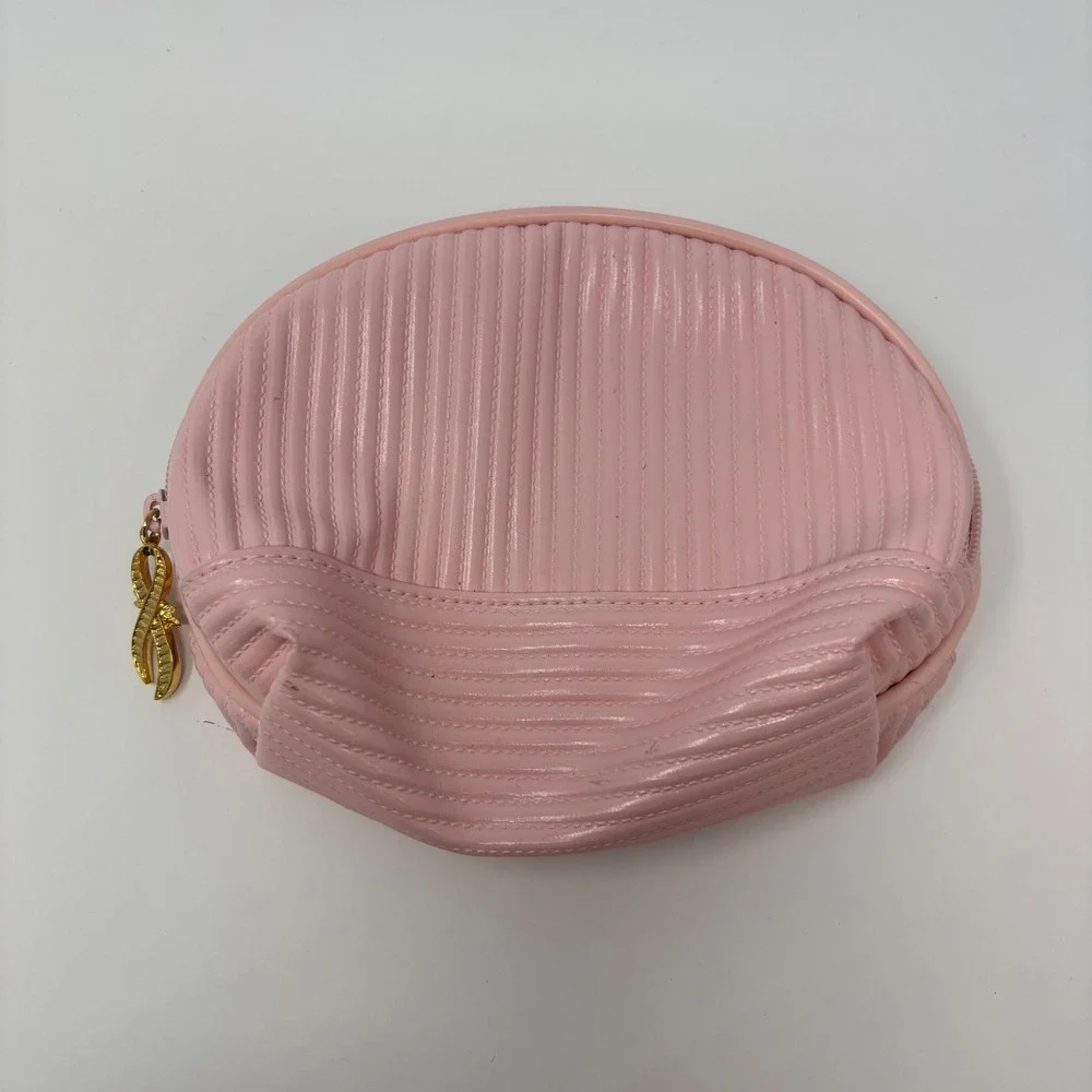 VTG Avon Breast Cancer Awareness Cosmetic Bag W/ Pink Metal Bow Zipper 1998 NEW